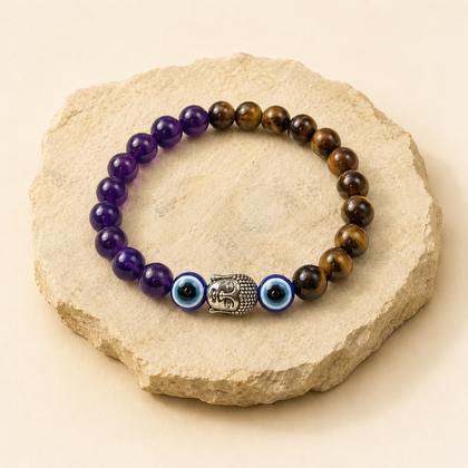 Tiger Eye Amethyst Evil Eye Bracelet natural crystal product view by Evashu Crystals