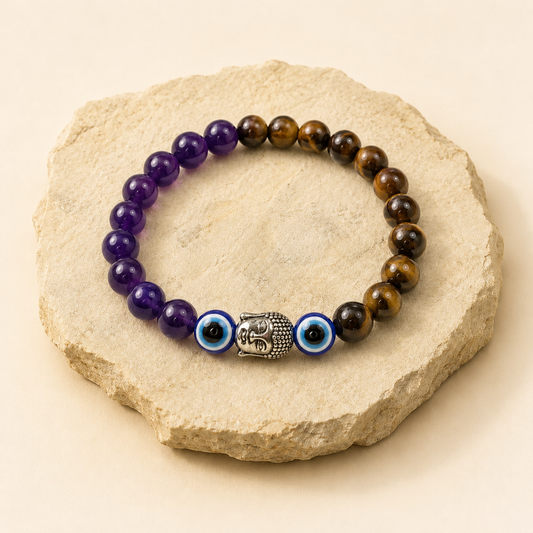 Tiger Eye Amethyst Evil Eye Bracelet natural crystal product view by Evashu Crystals