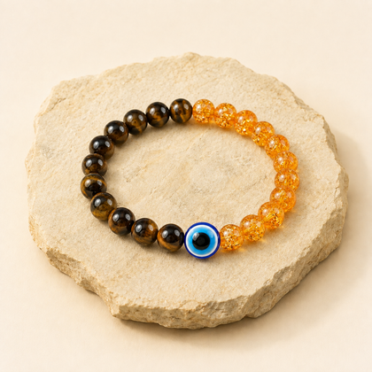 Tiger Eye, Citrine and Evil Eye bracelet set by Evashu Crystals