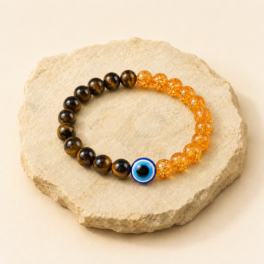 Tiger Eye Citrine Evil Eye Bracelet natural crystal product view by Evashu Crystals
