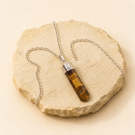 Tiger Eye Pencil Pendant natural crystal product view by Evashu Crystals