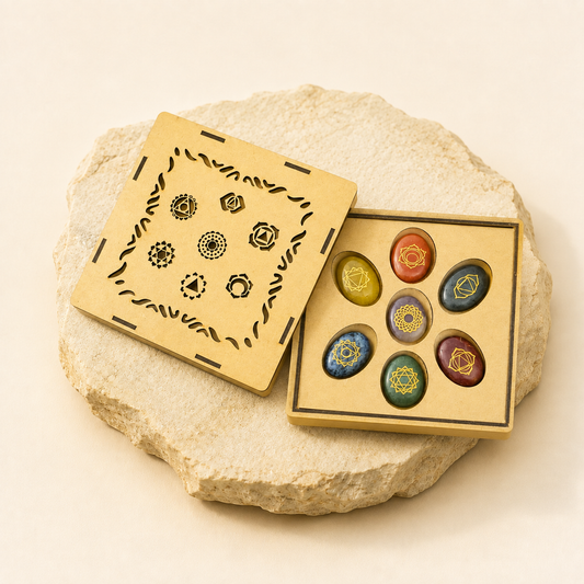 7 Chakra Zibu Reiki Coin Set product view by Evashu Crystals