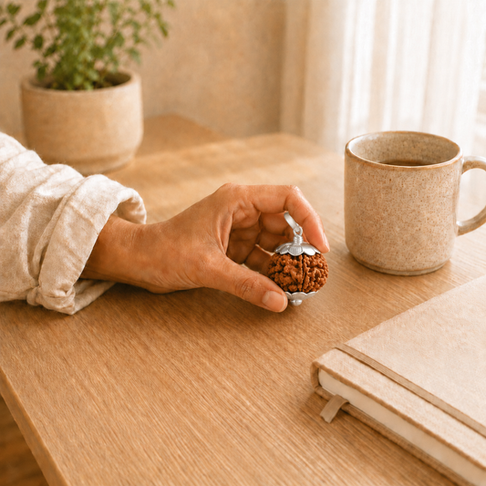 1 Mukhi Rudraksha Pendant lifestyle view showing style, scale and fit