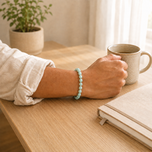 Amazonite Bracelet worn on wrist showing bracelet style and fit