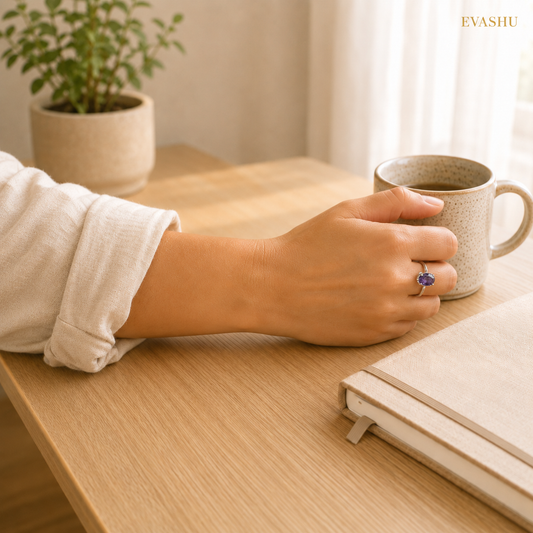 Amethyst Ring lifestyle view showing style, scale and fit