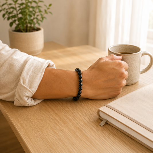 Black Onyx Bracelet worn on wrist showing bracelet style and fit
