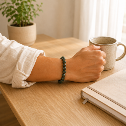 Bloodstone Bracelet worn on wrist showing bracelet style and fit