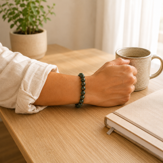 Bloodstone Bracelet worn on wrist showing bracelet style and fit
