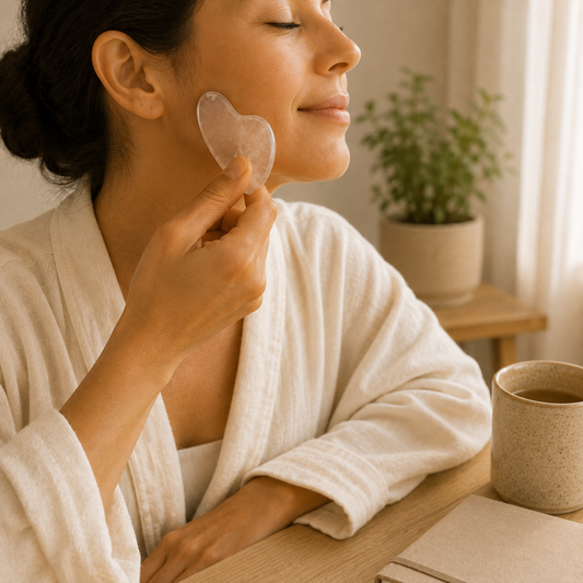 Clear Quartz Gua Sha lifestyle view showing style, scale and fit