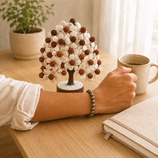 Gomti Rudraksha Tree lifestyle view showing style, scale and fit