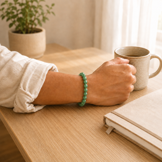 Green Aventurine Bracelet worn on wrist showing bracelet style and fit