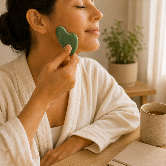 Green Aventurine Gua Sha lifestyle view showing style, scale and fit