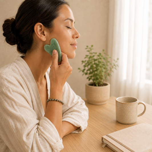 Green Jade Gua Sha lifestyle view showing style, scale and fit