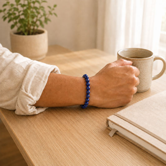 Lapis Lazuli Bracelet worn on wrist showing bracelet style and fit