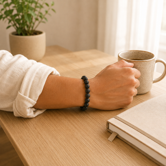 Lava Stone Bracelet worn on wrist showing bracelet style and fit