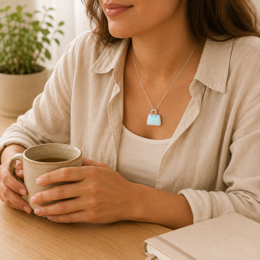 Opal Handbag Pendant lifestyle view showing style, scale and fit