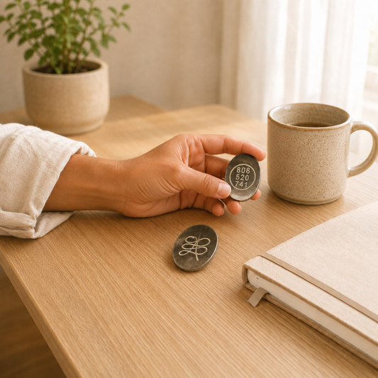 Pyrite Zibu Coin lifestyle view showing style, scale and fit