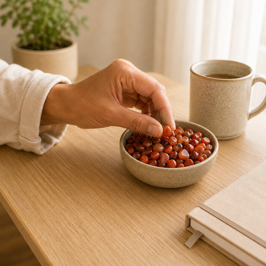 Red Carnelian Chips lifestyle view showing style, scale and fit