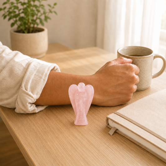 Rose Quartz Angel lifestyle view showing style, scale and fit