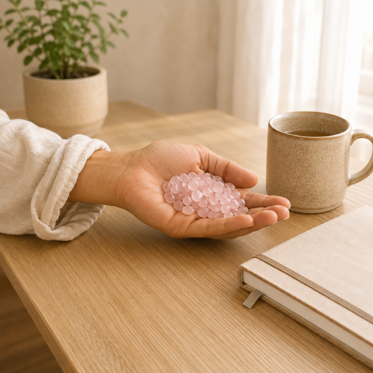 Rose Quartz Chips lifestyle view showing style, scale and fit