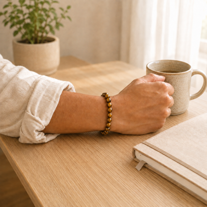 Tiger Eye Bracelet worn on wrist showing bracelet style and fit