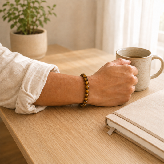 Tiger Eye Bracelet worn on wrist showing bracelet style and fit