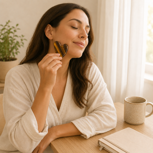 Tiger Eye Gua Sha lifestyle view showing style, scale and fit