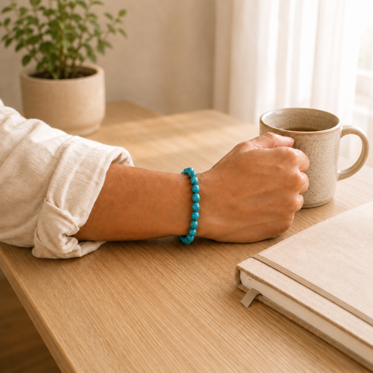 Turquoise Firoza Bracelet worn on wrist showing bracelet style and fit