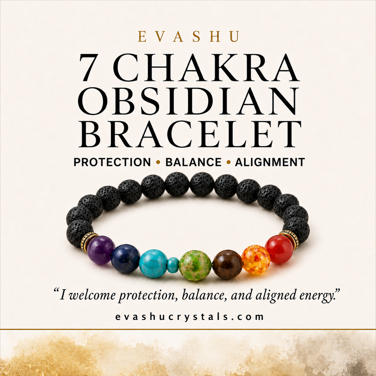 Black Obsidian, 7 Chakra & Evil Eye Bracelet for Protection