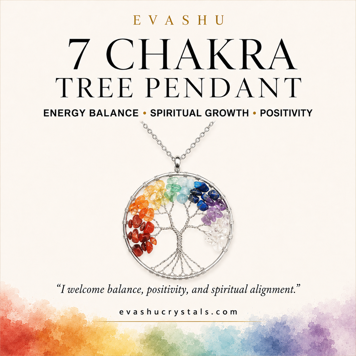 7 Chakra Wire Tree of Life pendant product information guide
