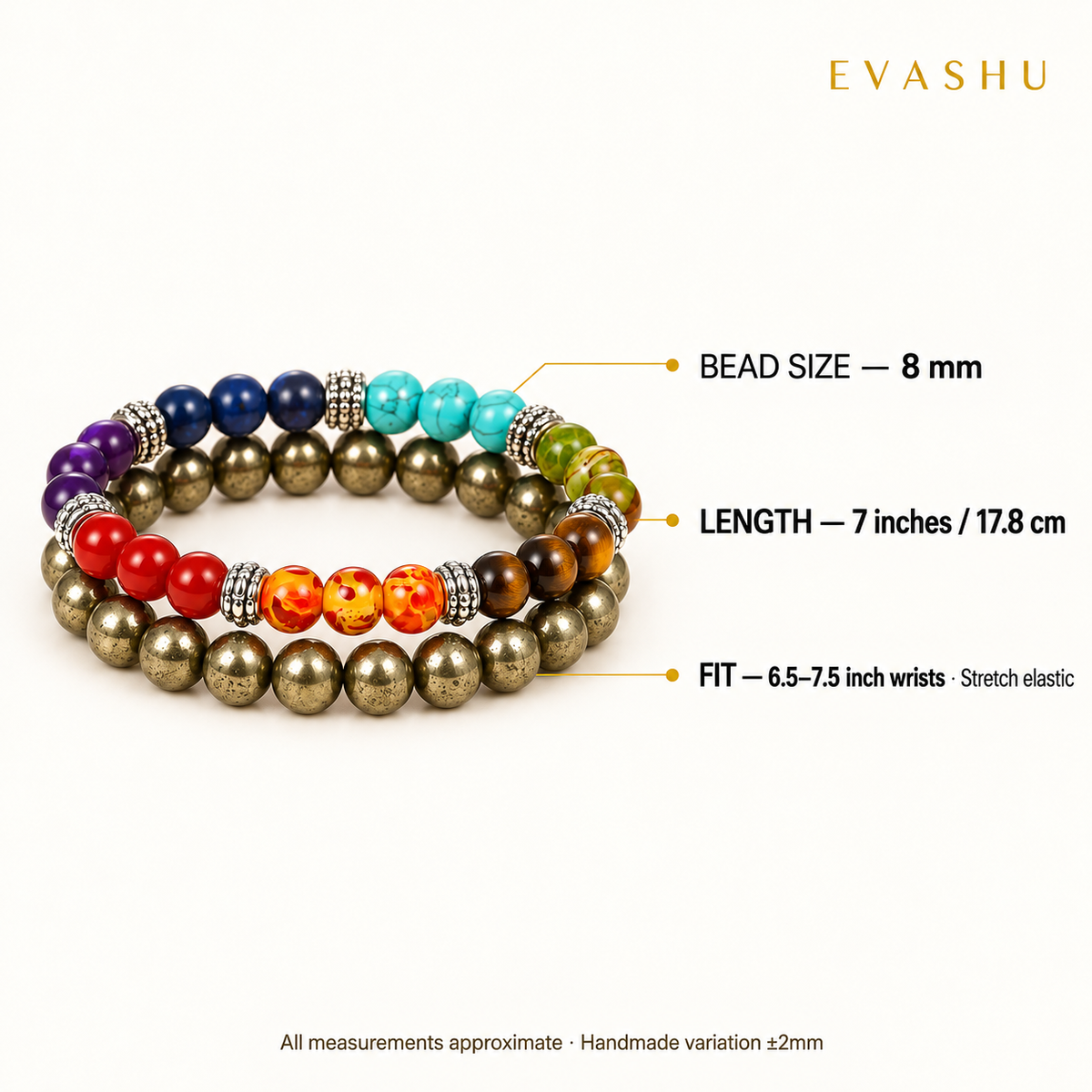 7 Chakra & Pyrite Duo Bracelet Set for Mindfulness