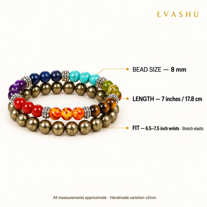 7 Chakra & Pyrite Duo Bracelet Set for Mindfulness