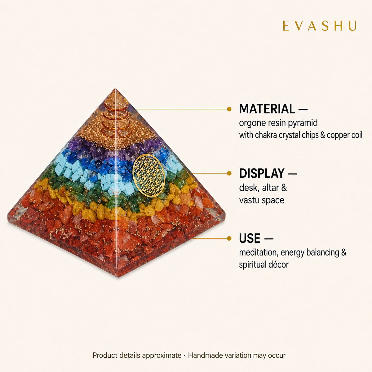 7 Chakra Pyramid size, dimensions and product specification guide