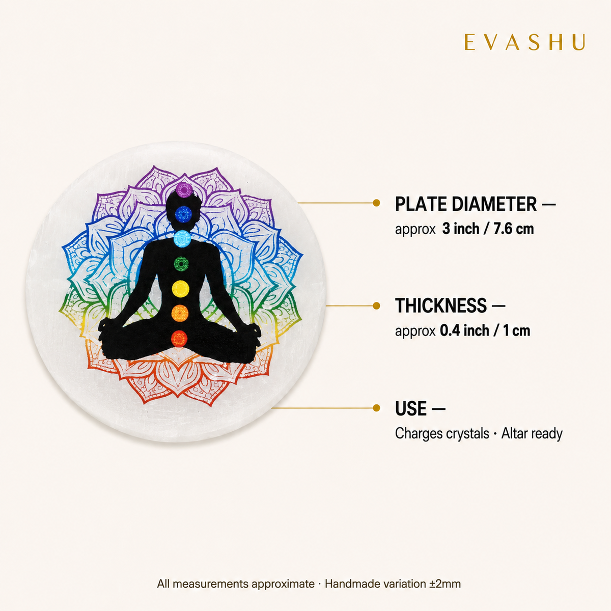 Selenite 7 Chakra Round Charging Plate product details