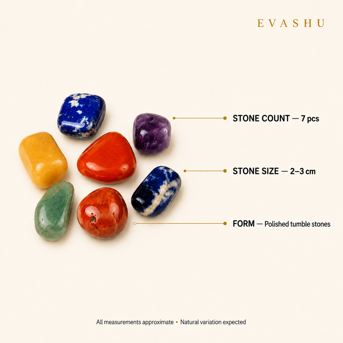 7 Chakra Tumble Set size, dimensions and product specification guide