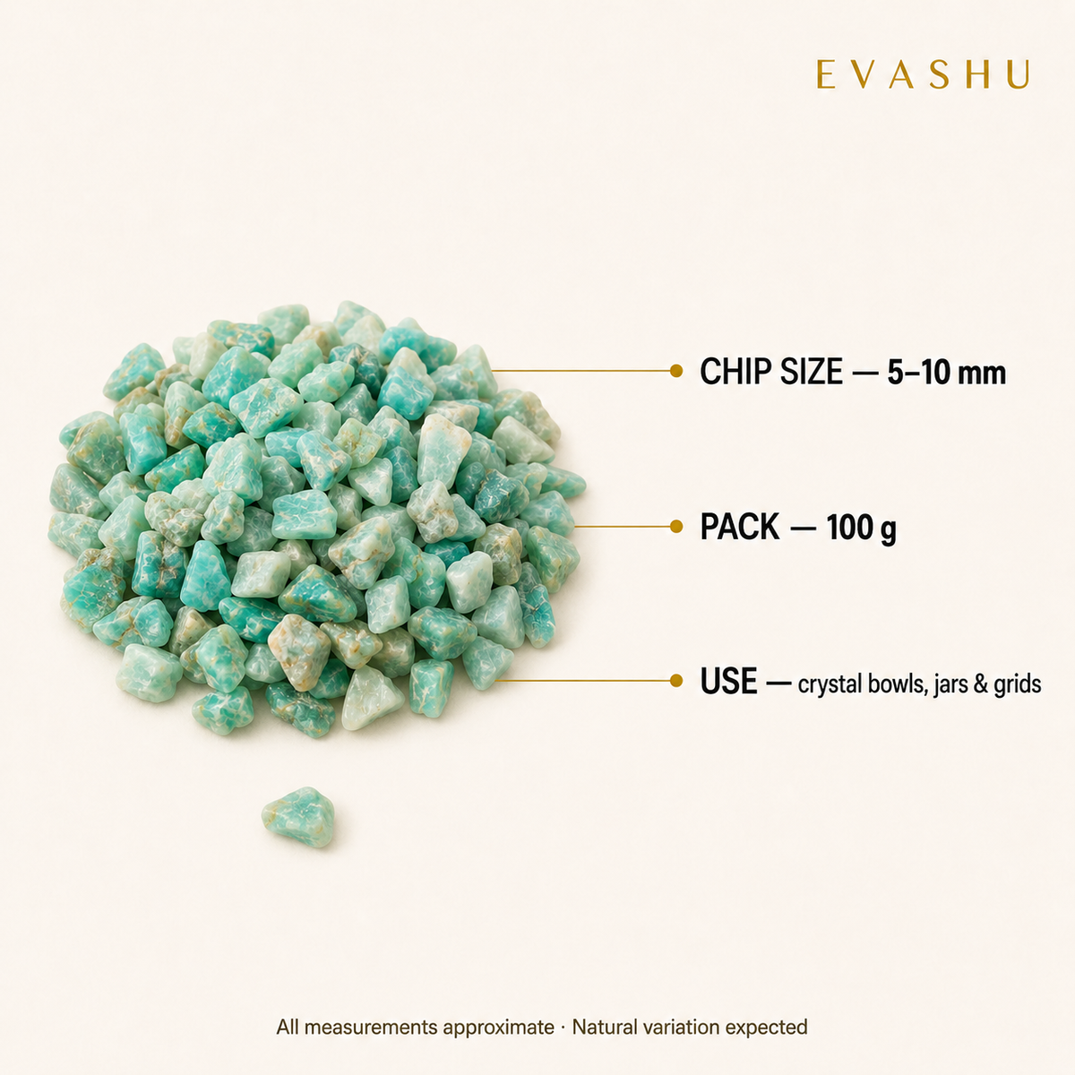 Amazonite Chips size, dimensions and product specification guide
