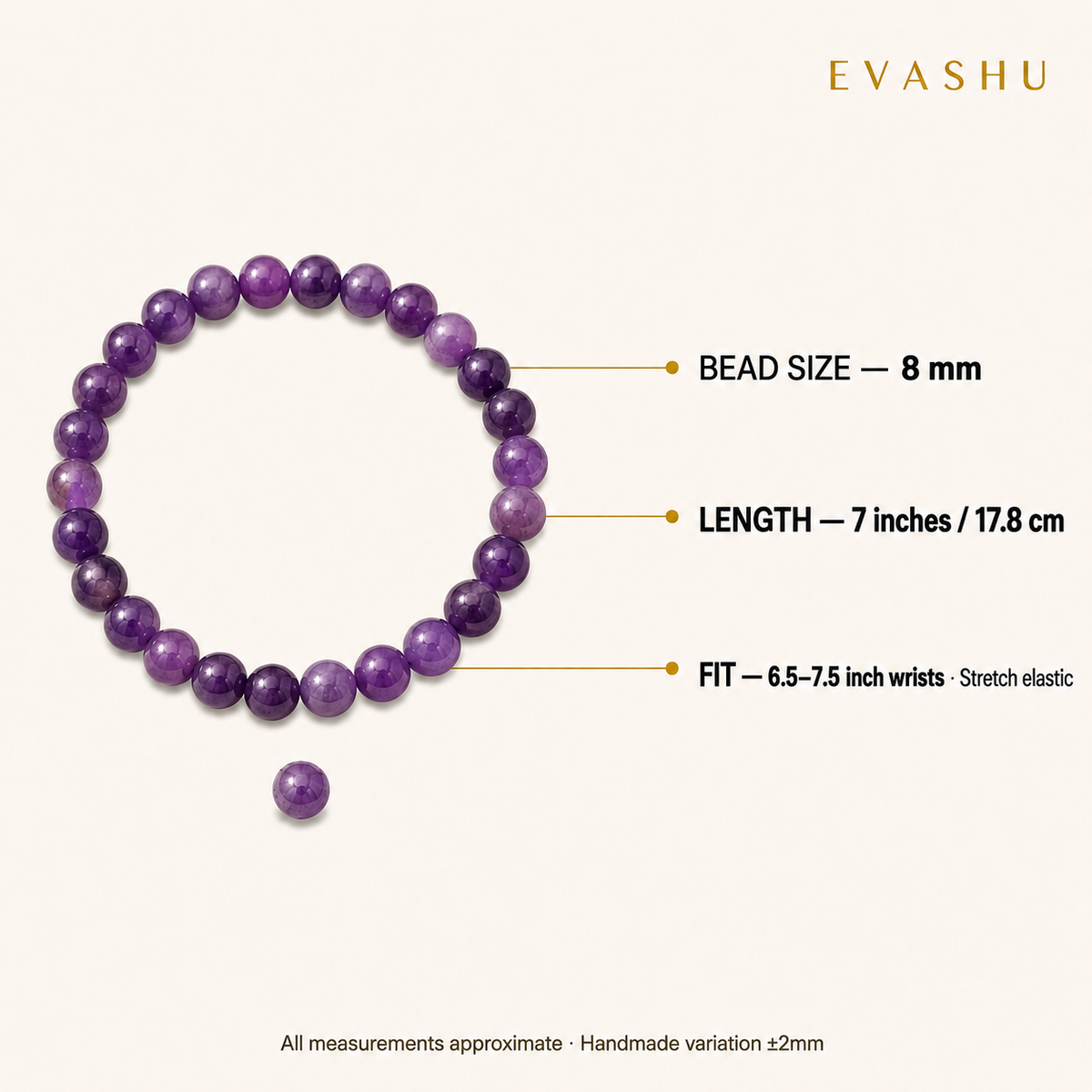 Amethyst 8 mm Bracelet size and product details