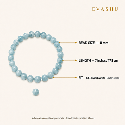 Aquamarine Bracelet 8 mm bead size, bracelet length and stretch fit guide