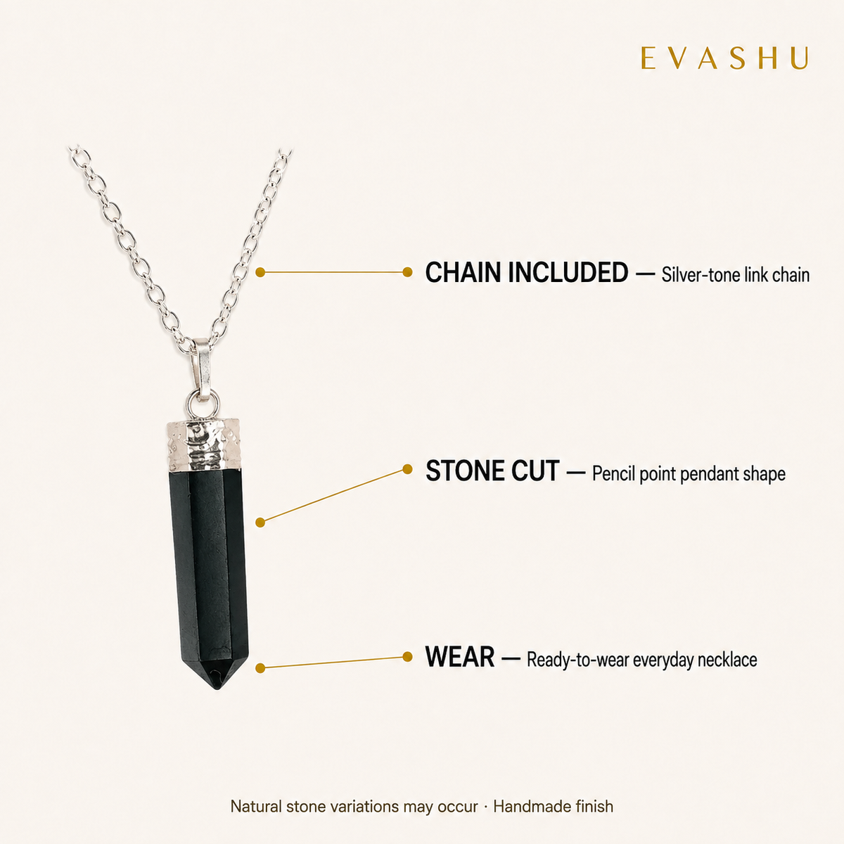 Black Obsidian Pencil Pendant size, dimensions and product specification guide