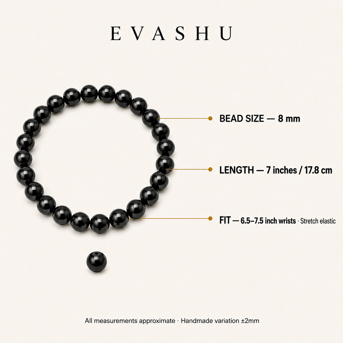 Black Onyx 8 mm Bracelet size and product details