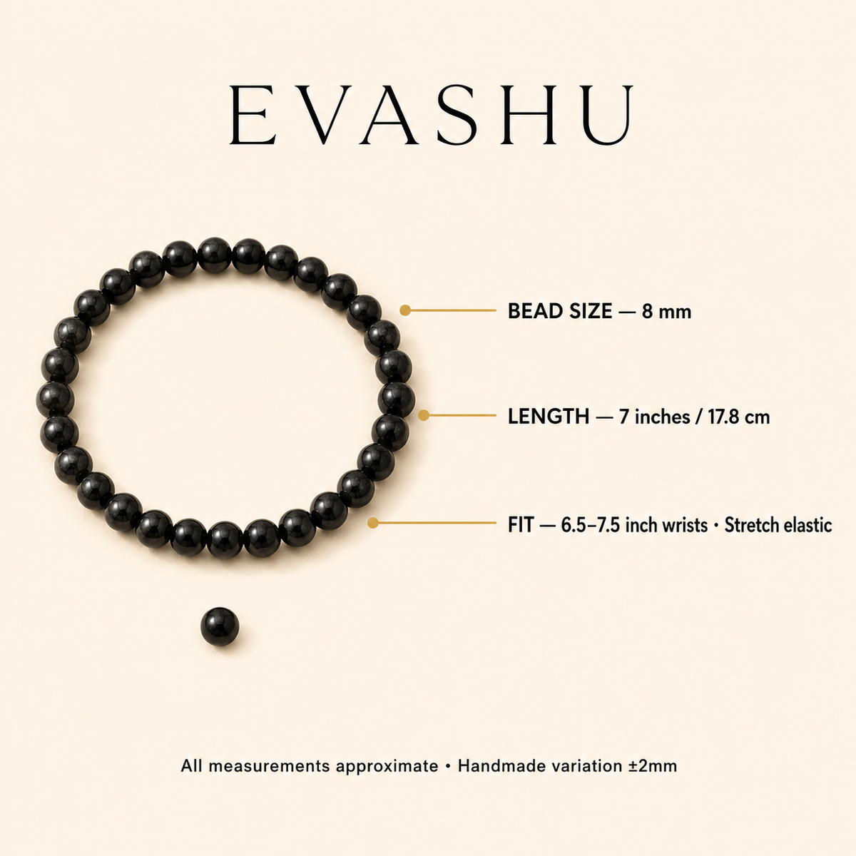 Black Tourmaline Bracelet 8 mm bead specification guide
