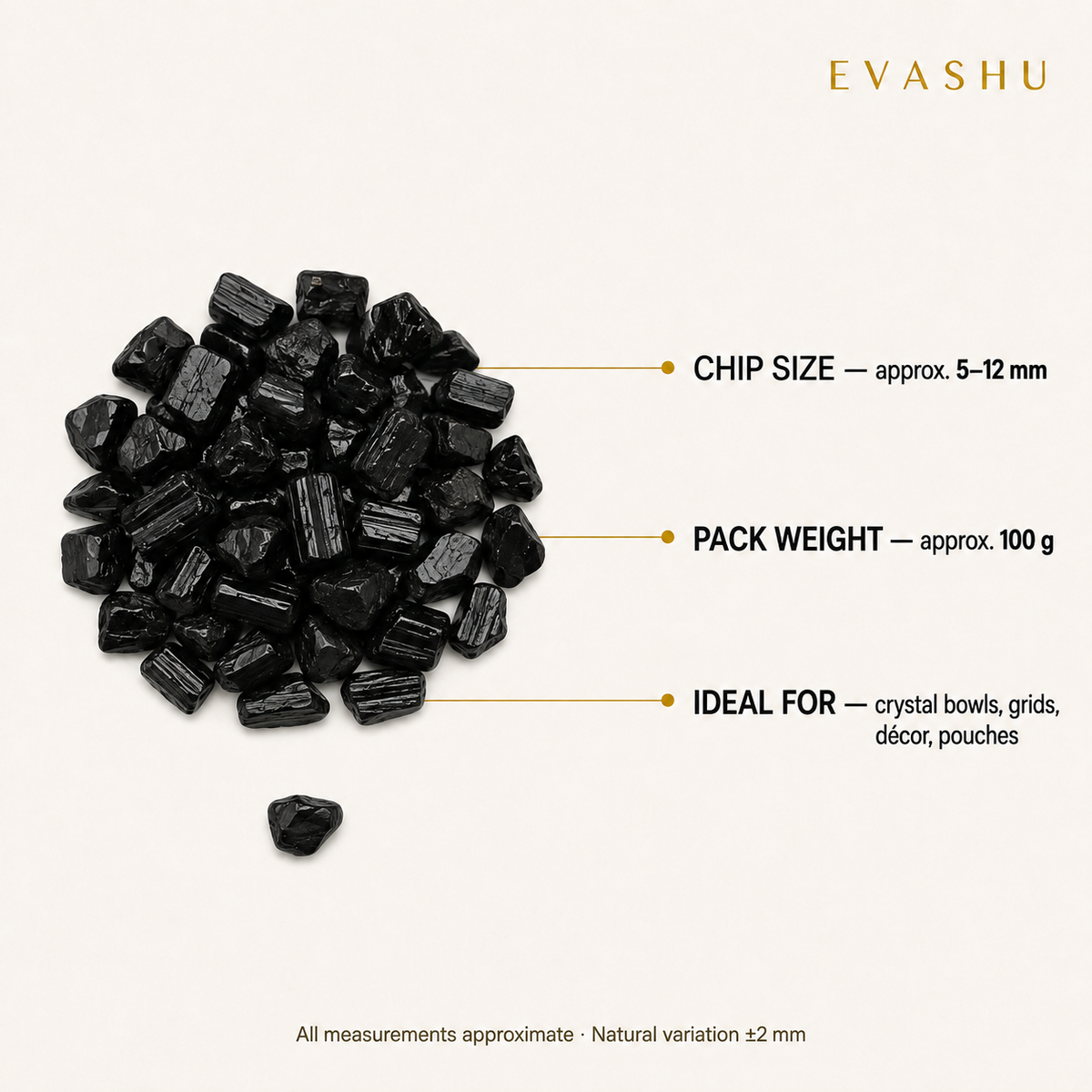Black Tourmaline Chips size, dimensions and product specification guide