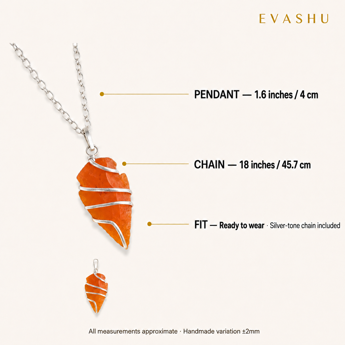 Carnelian Pendant size, dimensions and product specification guide