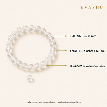 Clear Quartz Bracelet 8 mm bead size, bracelet length and stretch fit guide
