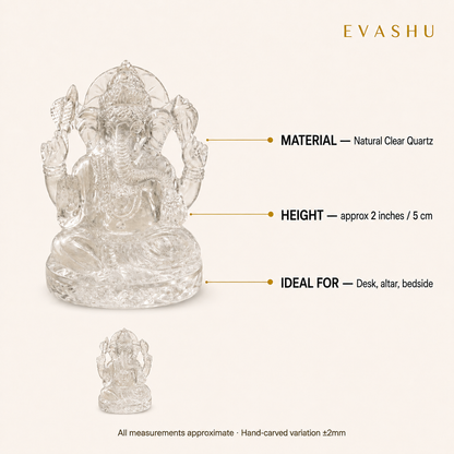 Clear Quartz Ganesha size, dimensions and product specification guide