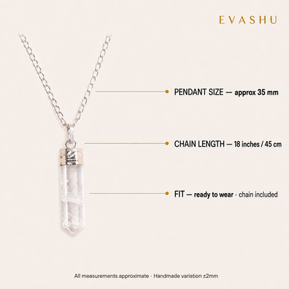 Clear Quartz Pencil Pendant size, dimensions and product specification guide