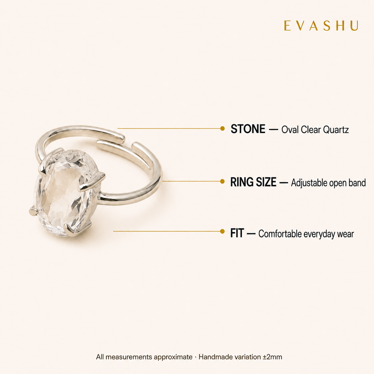 Clear Quartz Ring size, dimensions and product specification guide