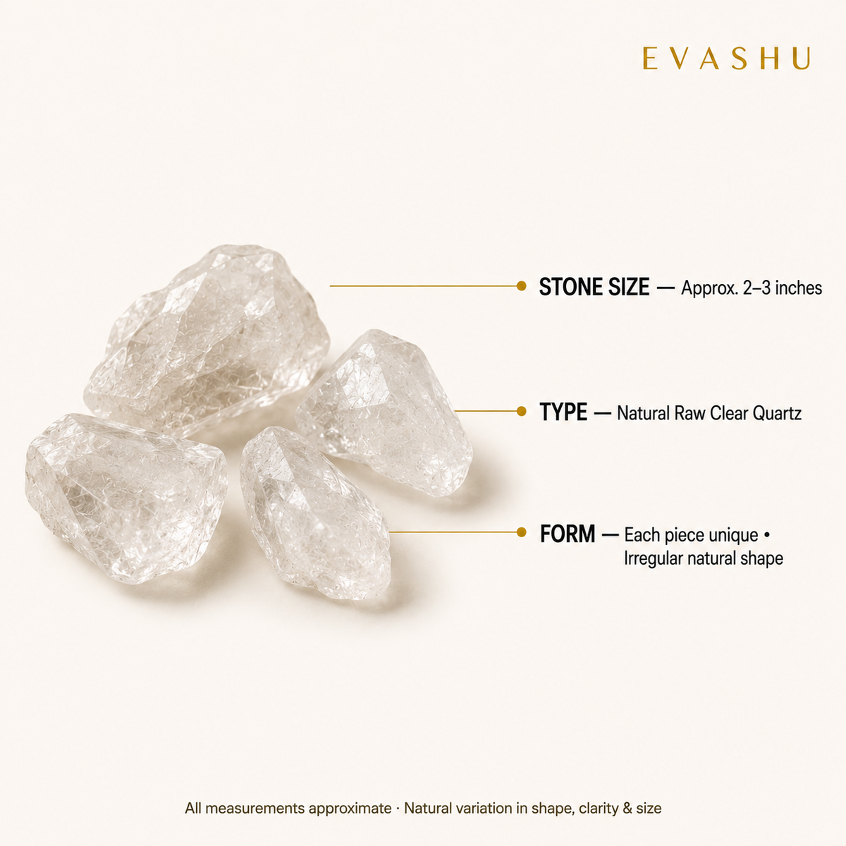 Clear Quartz Stone size, dimensions and product specification guide