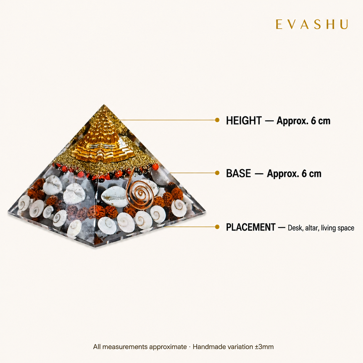 Gomti Chakra Pyramid size, dimensions and product specification guide