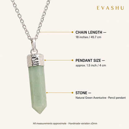 Green Aventurine Pencil Pendant size, dimensions and product specification guide